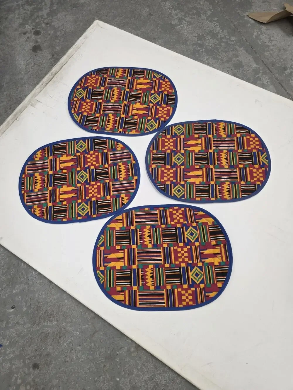 Cloth Placemats Kente Cloth Quilted Mud Cloth African Tribal Set of 4 Vintage